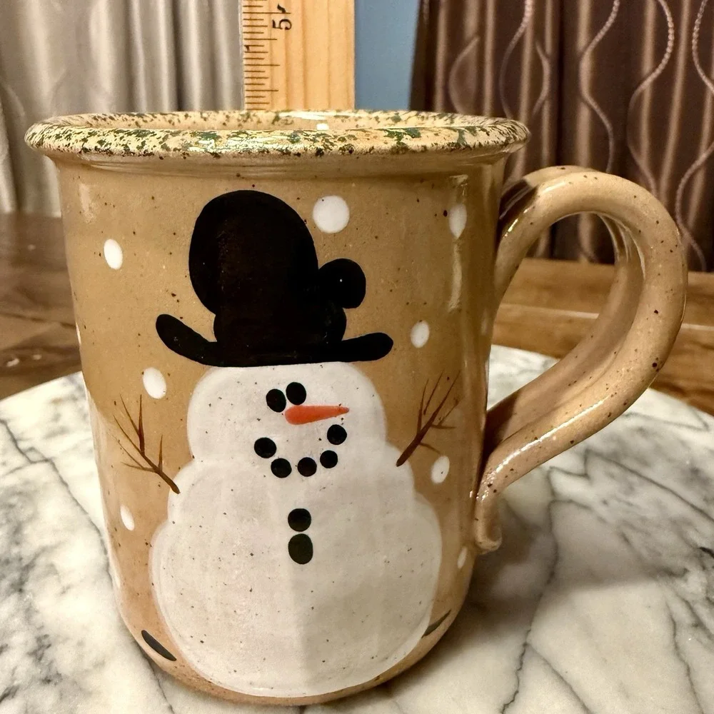 2pc VTG 1996 Three Rivers Pottery SNOWMAN Mug Myrna 48 Hand Painted Ohio USA - Picture 2 of 4